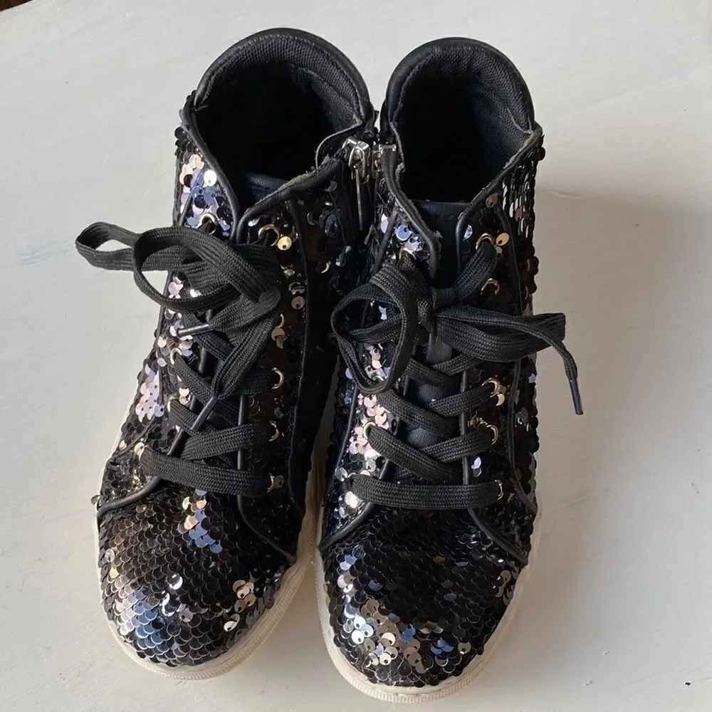 Kidpik Black Sequin Hightop Sneakers Size 3